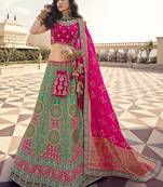 Green woven silk semi stitched lehenga