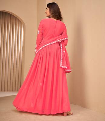 Pink embroidered faux georgette salwar 3