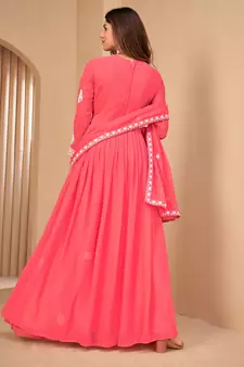Pink embroidered faux georgette salwar