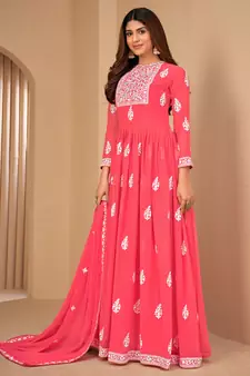Pink embroidered faux georgette salwar