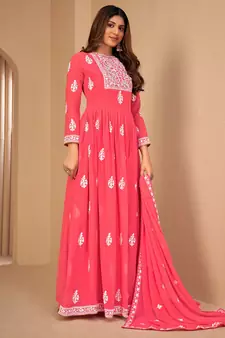 Pink embroidered faux georgette salwar