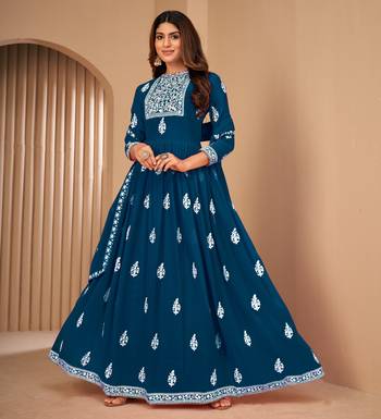 Turquoise embroidered faux georgette salwar 1