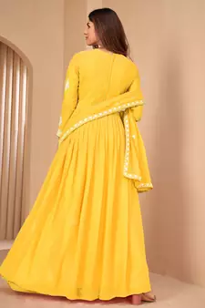 Yellow embroidered faux georgette salwar