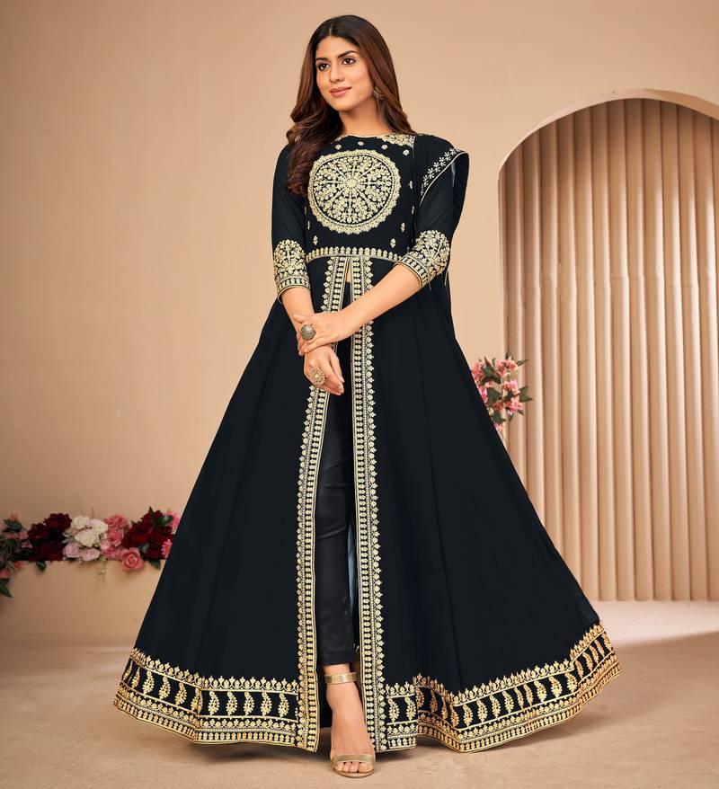 Black embroidered faux georgette salwar Divine International