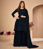 Black Embroidered Faux Georgette Sharara Suit 3 Piece