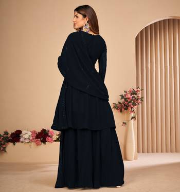 Black Embroidered Faux Georgette Sharara Suit 3 Piece 3