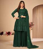 Green Embroidered Faux Georgette Sharara Suit 3 Piece