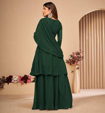 Green Embroidered Faux Georgette Sharara Suit 3 Piece 3