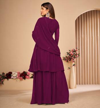 Purple Embroidered Faux Georgette Sharara Suit 3 Piece 3