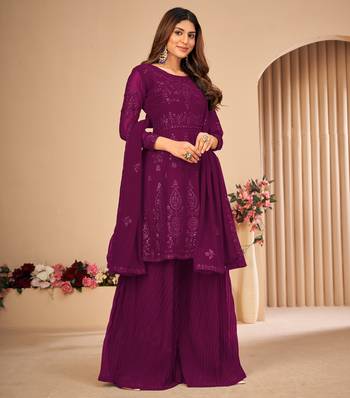 Purple Embroidered Faux Georgette Sharara Suit 3 Piece 4