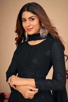 Black embroidered faux georgette salwar