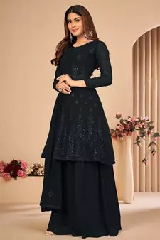 Black embroidered faux georgette salwar