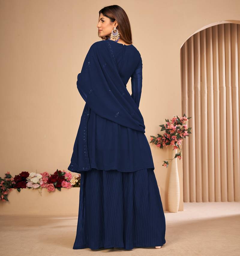 Blue embroidered faux georgette salwar