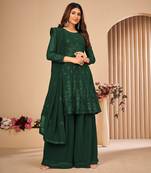 Green embroidered faux georgette salwar