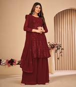 Maroon embroidered faux georgette salwar