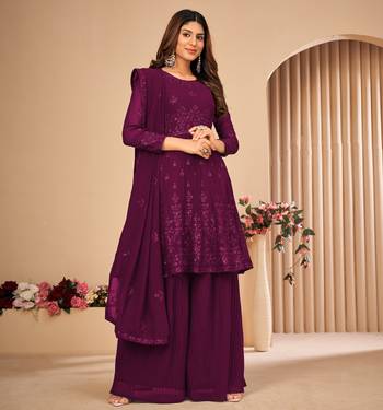 Purple embroidered faux georgette salwar 1