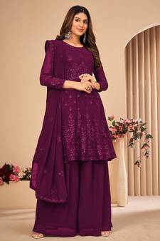 Purple embroidered faux georgette salwar