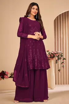 Purple embroidered faux georgette salwar