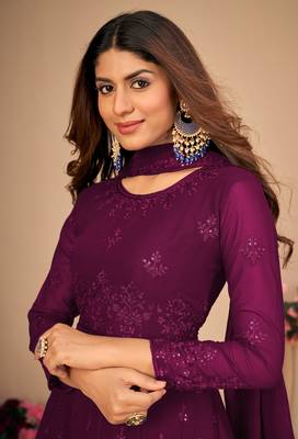 Purple embroidered faux georgette salwar 2