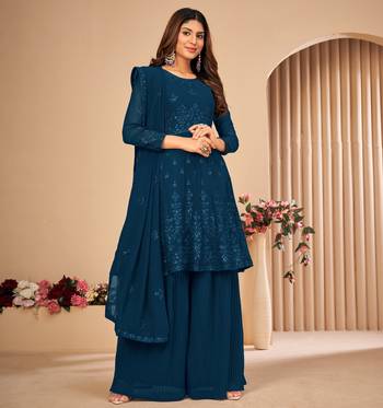 Turquoise embroidered faux georgette salwar 1