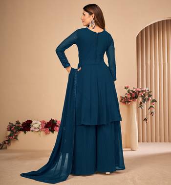 Turquoise embroidered faux georgette salwar 3