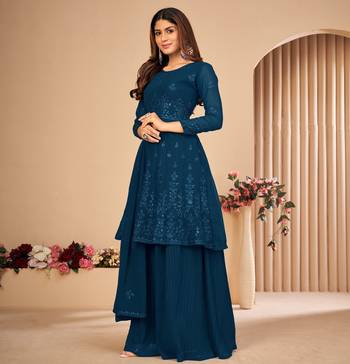 Turquoise embroidered faux georgette salwar 4