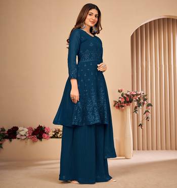 Turquoise embroidered faux georgette salwar 5