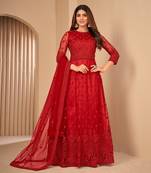 Red embroidered net salwar