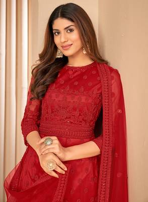 Red embroidered net salwar 2