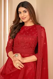 Red embroidered net salwar