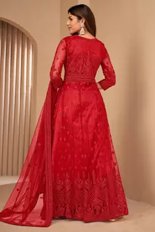 Red embroidered net salwar