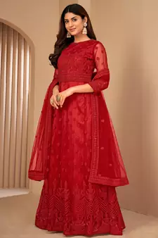 Red embroidered net salwar
