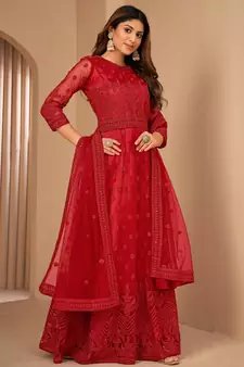 Red embroidered net salwar