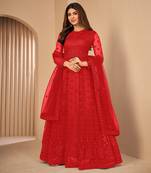 Red embroidered net salwar