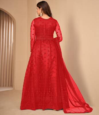Red embroidered net salwar 3