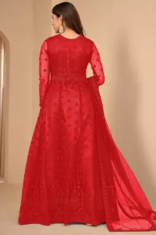 Red embroidered net salwar