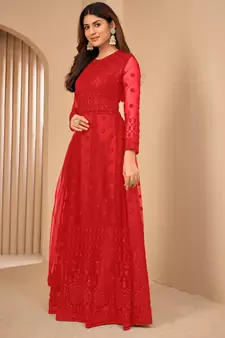 Red embroidered net salwar