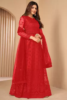 Red embroidered net salwar
