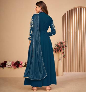Turquoise embroidered faux georgette salwar 3