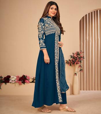 Turquoise embroidered faux georgette salwar 4