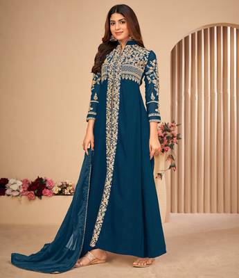 Turquoise embroidered faux georgette salwar 5