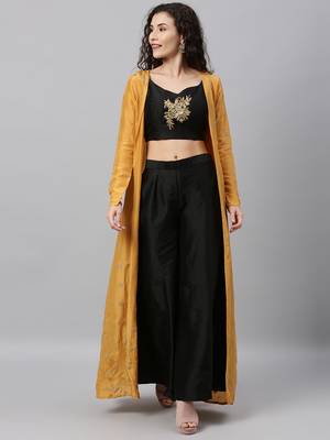 Embroidered Crop Top N Palazzo Bottom With Jacket 1