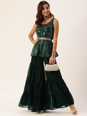 Green Embroidered Peplum Top N Palazzo Set 1