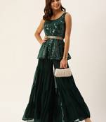 Green Embroidered Peplum Top N Palazzo Set