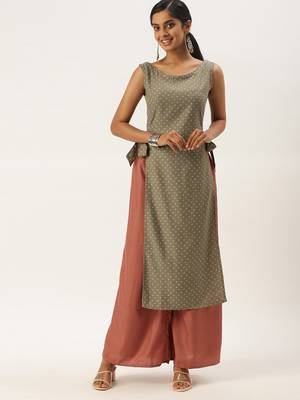 Grey Foil Printed Kurta Set 1