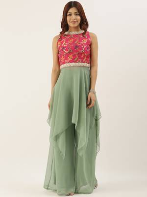 Pink N Green Floor Length Palazzo Set 1