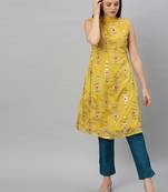 Yellow Embroidered Fabric Kurta Straight Pant Set