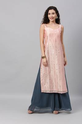 Pink Foil Printed N Blue Georgette Kurta Sets 1