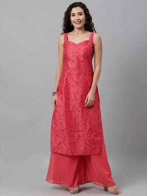 Pink Printed Kurta N Pink Palazzo Sets 1