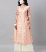 Pink Foil Calf Length Kurta Set